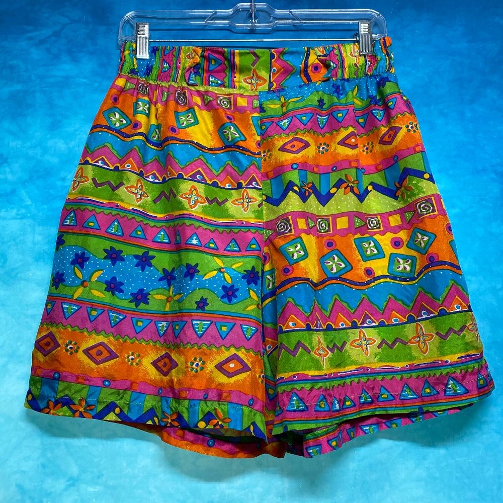 VTG OSCAR DE LA RENTA Expressions 100% Silk Women Elastic Waist Shorts sz S - Picture 1 of 4